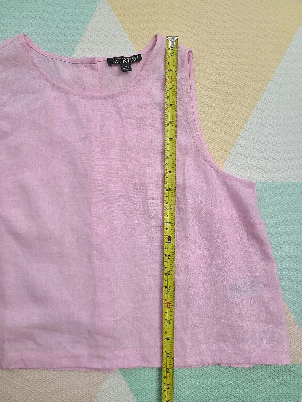 J Crew Maxine Button Back Linen Top Sleeveless Tank Size M Light Pink Cropped - Picture 8 of 10